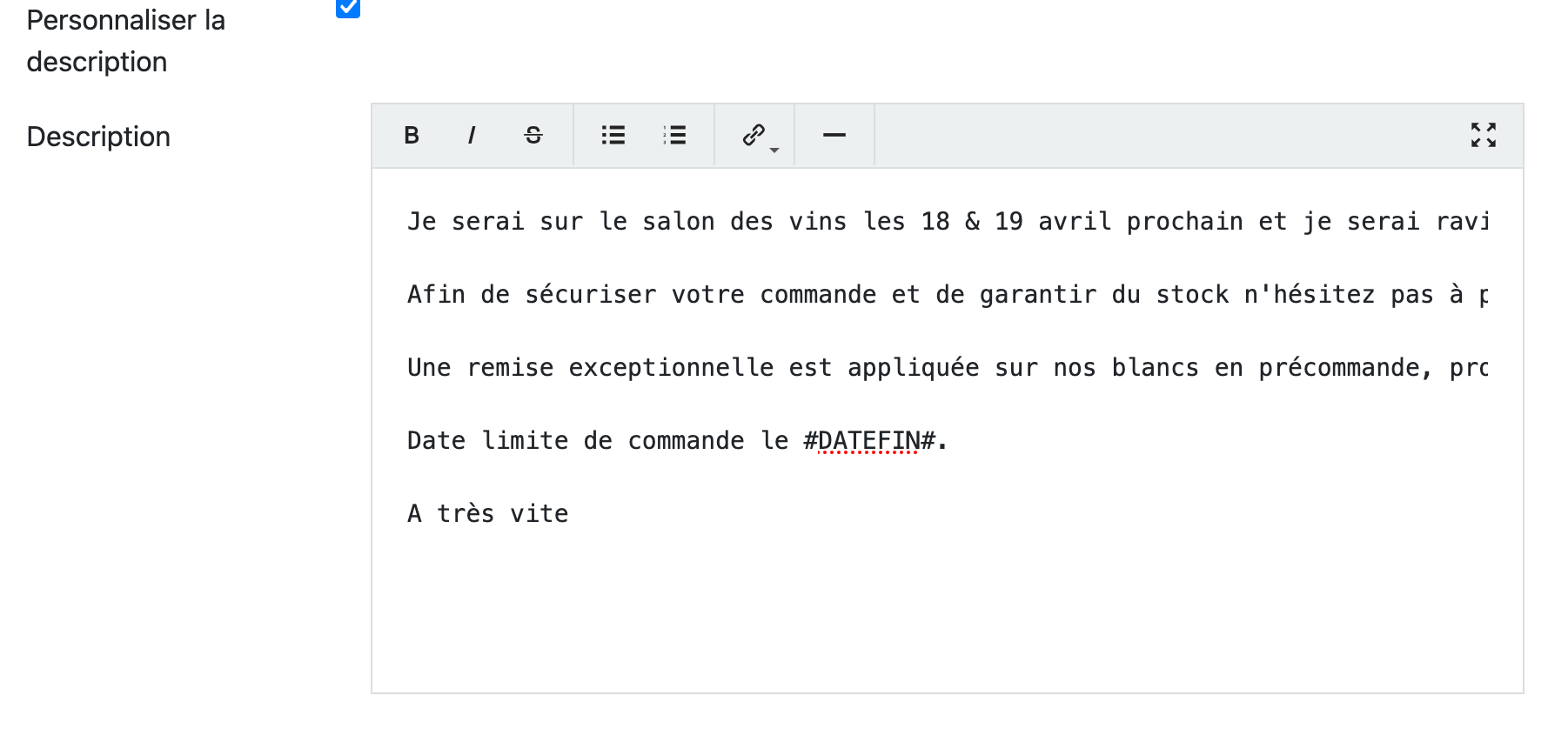 Préparation de la vente